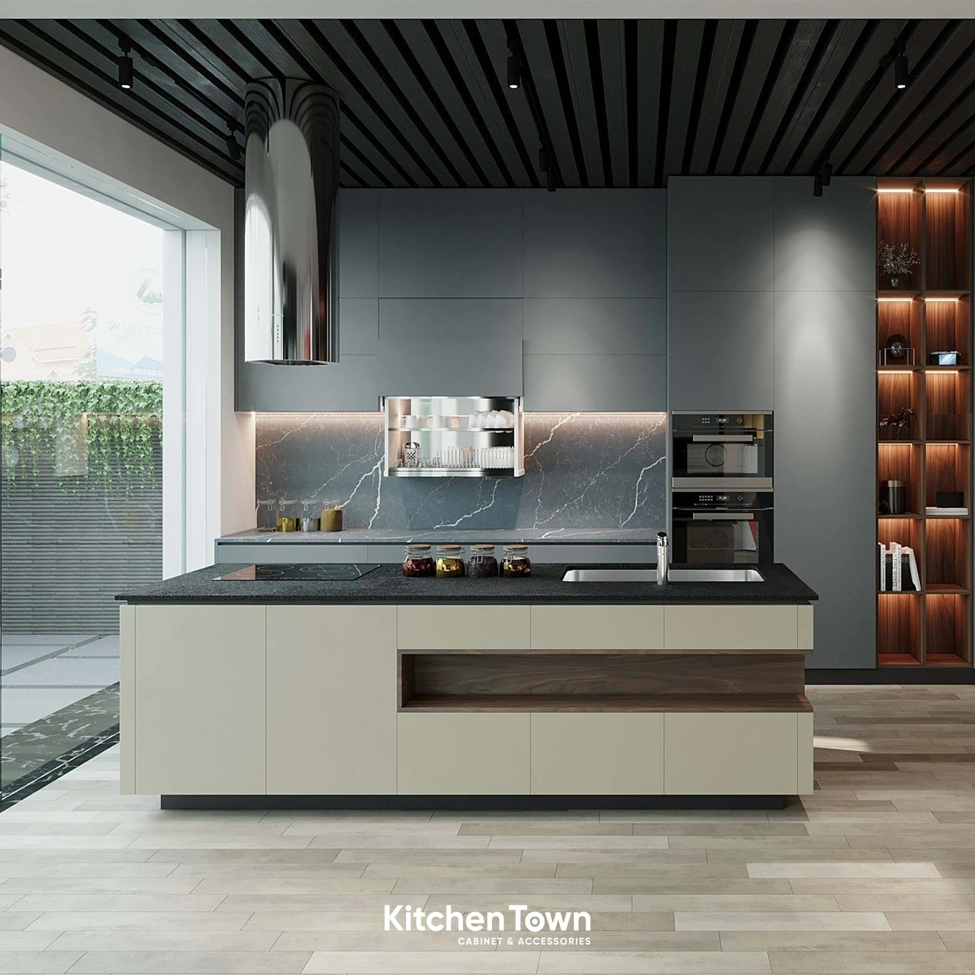 Mẫu tủ bếp hợp kim màu đen đẳng cấp cho biệt thự Hải Phòng