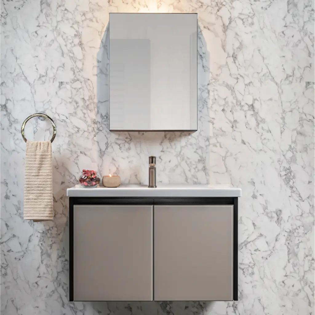 TỦ LAVABO HỢP KIM BAO GỒM TỦ DƯỚI VÀ TỦ GƯƠNG VU785 + MD6060 (BAO GỒM MẶT ĐÁ VÀ CHẬU)